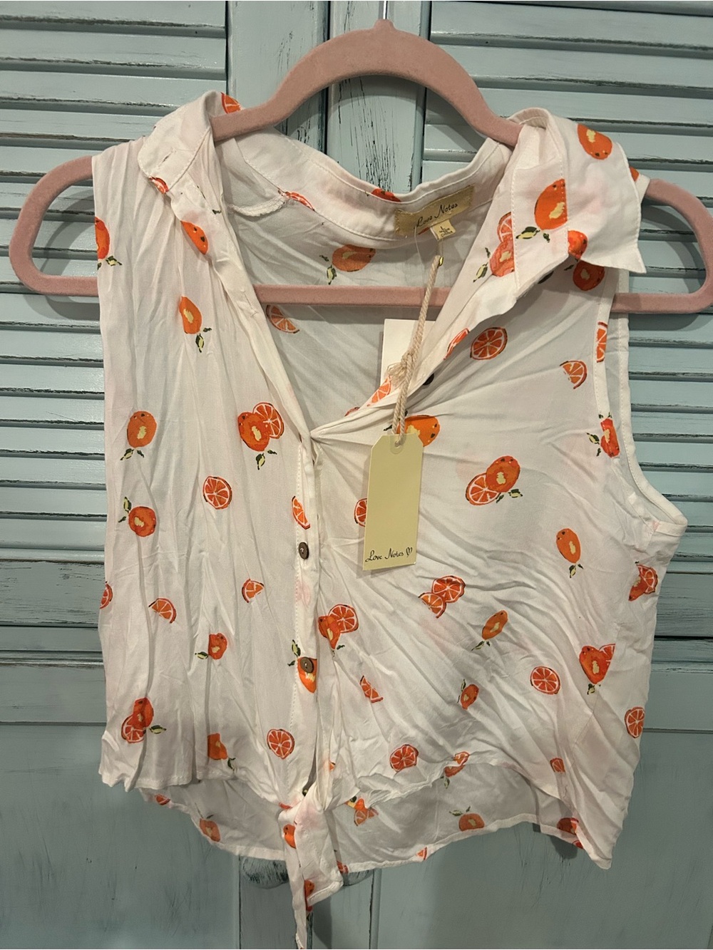 Love Notes White Sleeveless Orange Print Tie-Hem Camisole